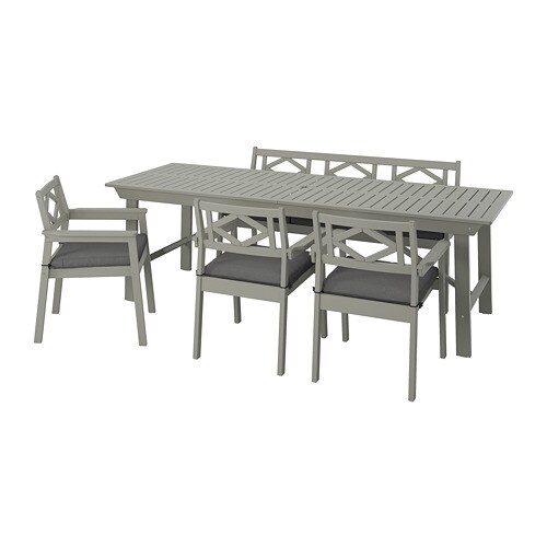 IKEA BONDHOLMEN table, 3 armchairs + bench, outdoor Model Image