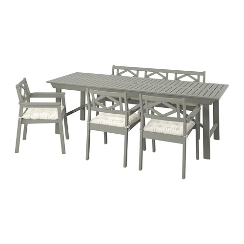 IKEA BONDHOLMEN table, 3 armchairs + bench, outdoor Model Image