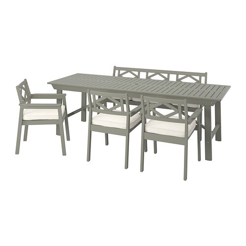 IKEA BONDHOLMEN table, 3 armchairs + bench, outdoor Model Image