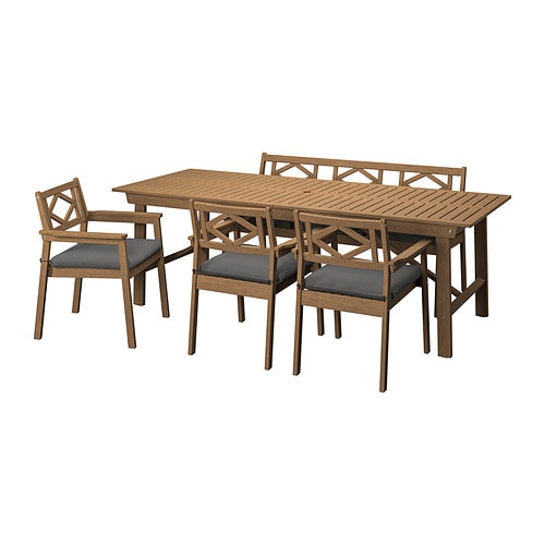 IKEA BONDHOLMEN table, 3 armchairs + bench, outdoor Model Image