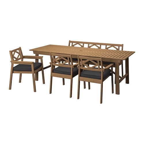 IKEA BONDHOLMEN table, 3 armchairs + bench, outdoor Model Image