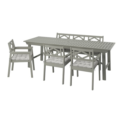 IKEA BONDHOLMEN table, 3 armchairs + bench, outdoor Model Image