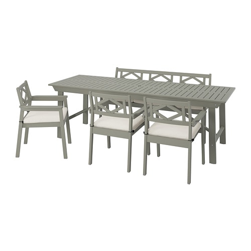 IKEA BONDHOLMEN table, 3 armchairs + bench, outdoor Model Image