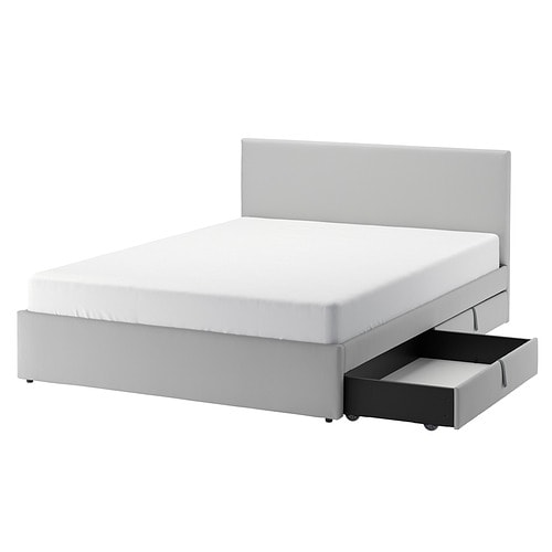 IKEA GLADSTAD upholstered bed, 2 storage boxes  Model Image