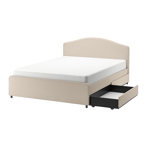 IKEA HAUGA upholstered bed, 2 storage boxes  Model Image