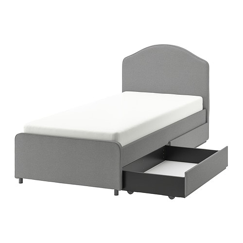 IKEA HAUGA upholstered bed, 2 storage boxes  Model Image