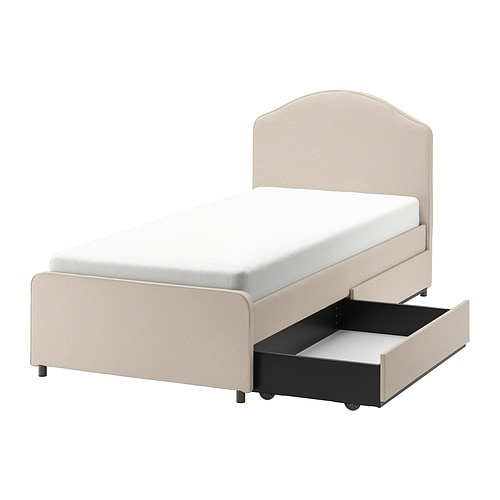 IKEA HAUGA upholstered bed, 2 storage boxes  Model Image