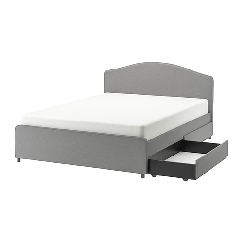 IKEA HAUGA upholstered bed, 2 storage boxes  Model Image