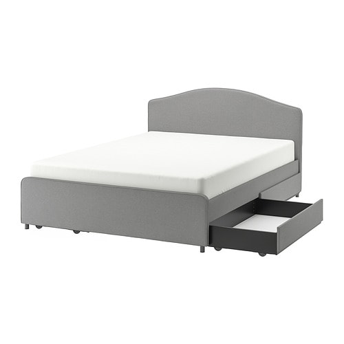 IKEA HAUGA upholstered bed, 4 storage boxes  Model Image