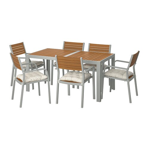 IKEA SJÄLLAND table+6 armchairs, outdoor Model Image