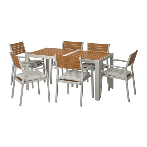 IKEA SJÄLLAND table+6 armchairs, outdoor Model Image