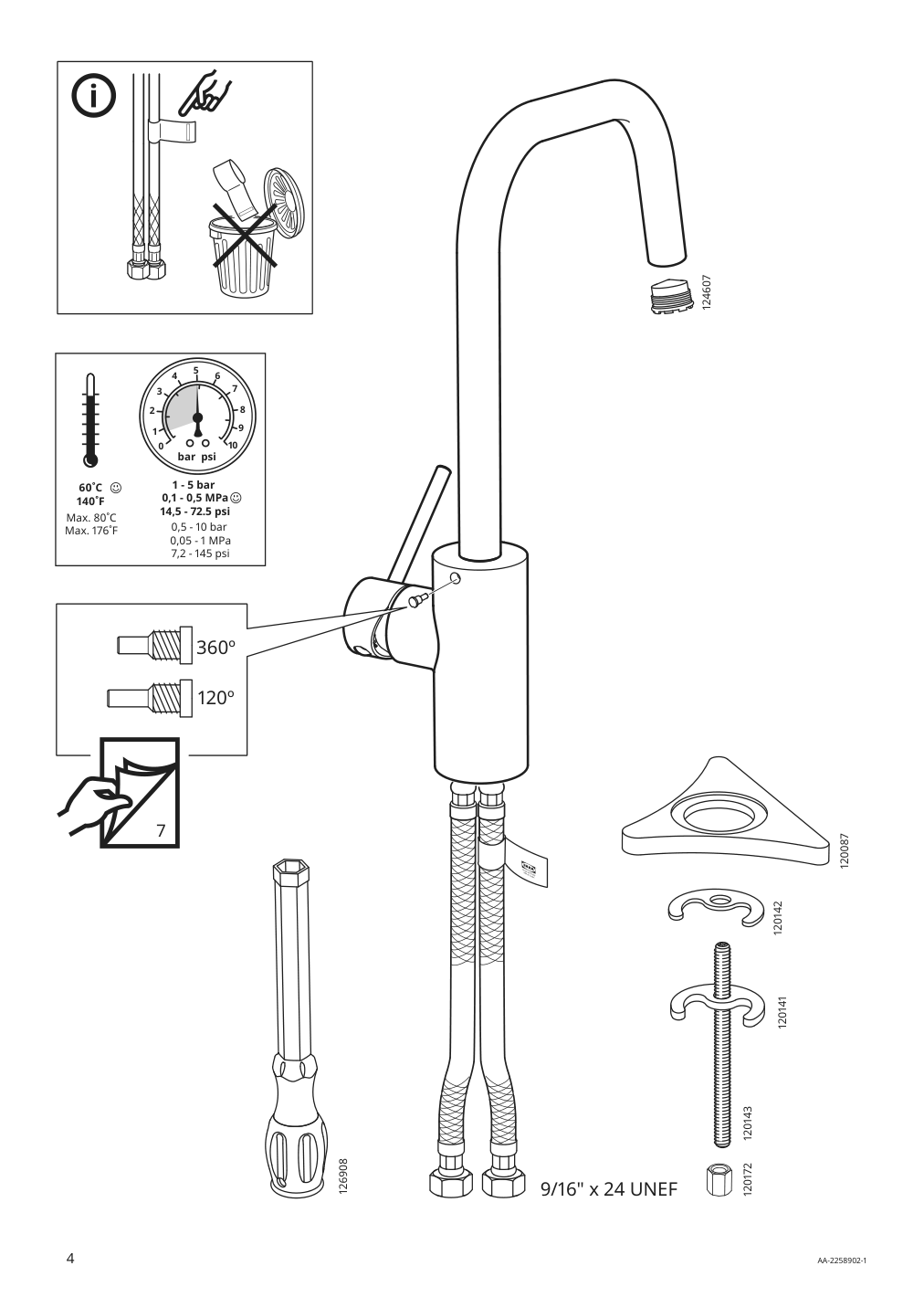 Assembly instructions for IKEA Aelmaren kitchen faucet stainless steel color | Page 4 - IKEA ÄLMAREN kitchen faucet 004.551.61