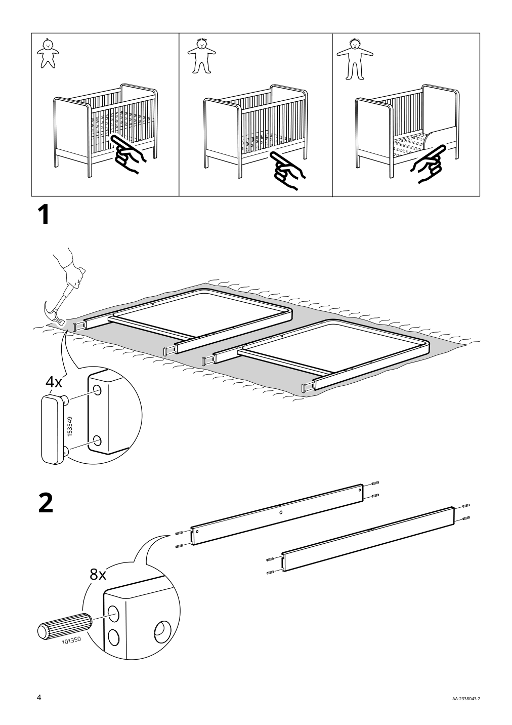 Assembly instructions for IKEA Aelskvaerd crib birch white | Page 4 - IKEA ÄLSKVÄRD crib 503.148.09