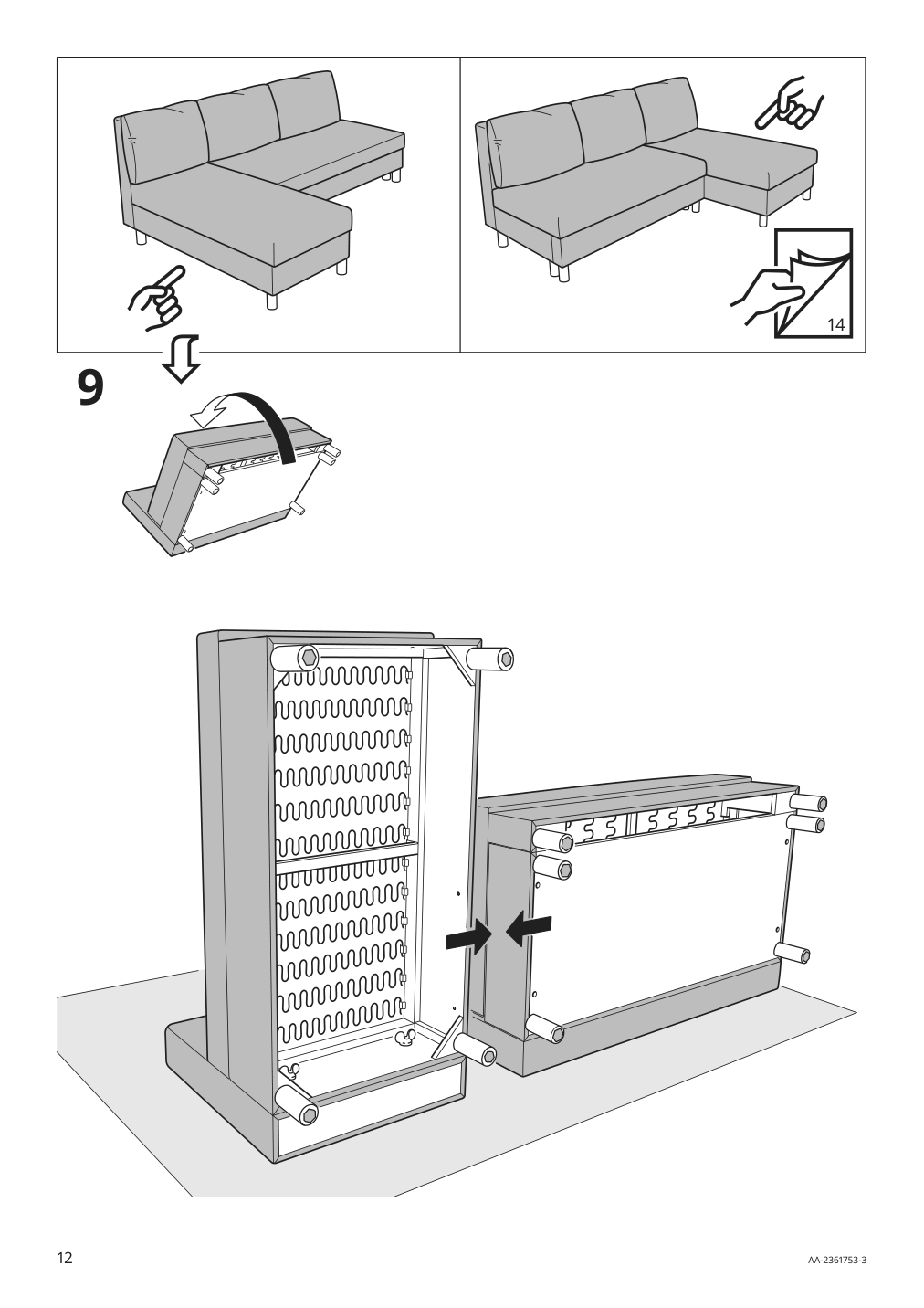 Assembly instructions for IKEA Aelvdalen 3 seat sleeper sofa with chaise knisa gray beige | Page 12 - IKEA ÄLVDALEN 3-seat sleeper sofa with chaise 105.306.69