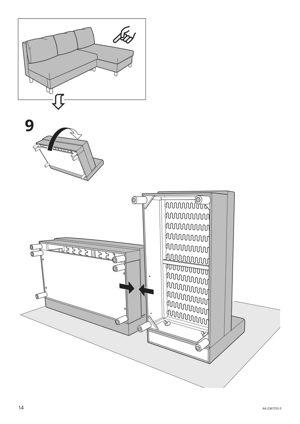 Assembly instructions for IKEA Aelvdalen 3 seat sleeper sofa with chaise knisa gray beige | Page 14 - IKEA ÄLVDALEN 3-seat sleeper sofa with chaise 105.306.69