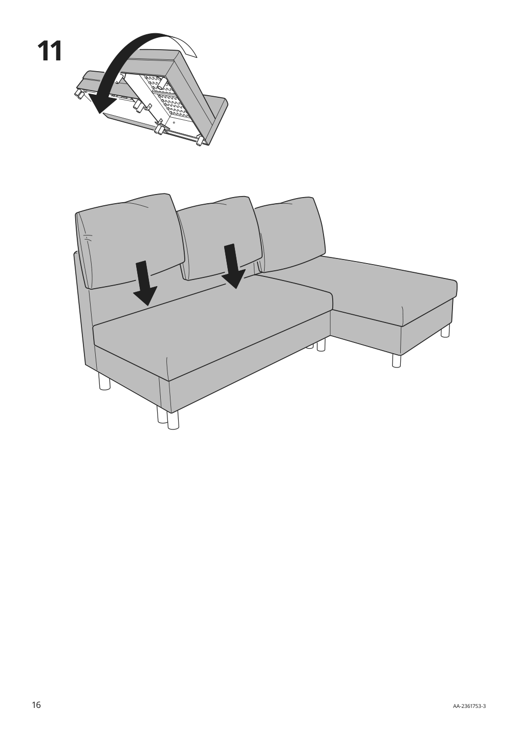 Assembly instructions for IKEA Aelvdalen 3 seat sleeper sofa with chaise knisa gray beige | Page 16 - IKEA ÄLVDALEN 3-seat sleeper sofa with chaise 105.306.69