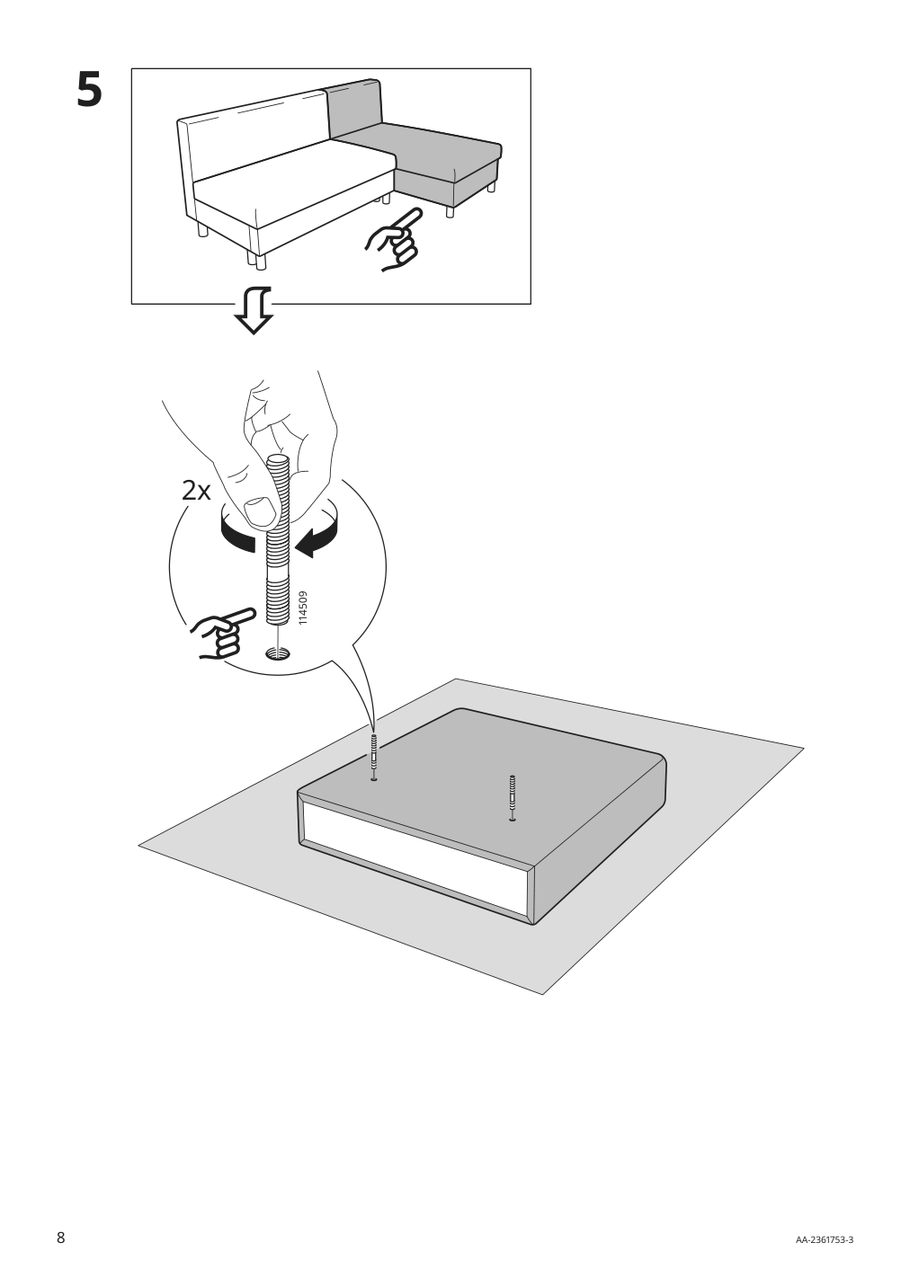 Assembly instructions for IKEA Aelvdalen 3 seat sleeper sofa with chaise knisa gray beige | Page 8 - IKEA ÄLVDALEN 3-seat sleeper sofa with chaise 105.306.69