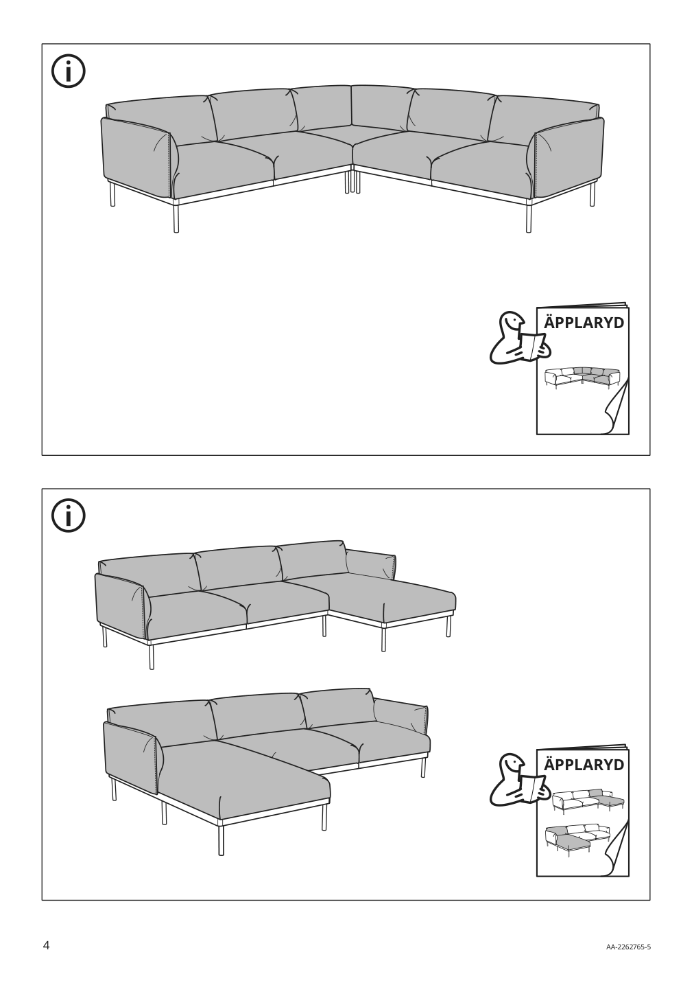 Assembly instructions for IKEA Aepplaryd sofa lejde light gray | Page 4 - IKEA ÄPPLARYD sectional, 4-seat with chaise 994.295.40