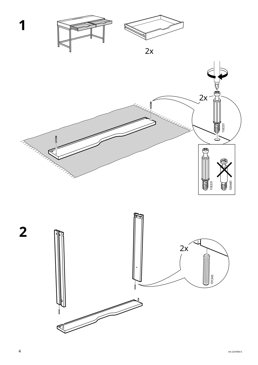 Assembly instructions for IKEA Alex desk gray turquoise | Page 4 - IKEA ALEX/LÅNGFJÄLL / KALLAX desk and storage combination 094.367.57