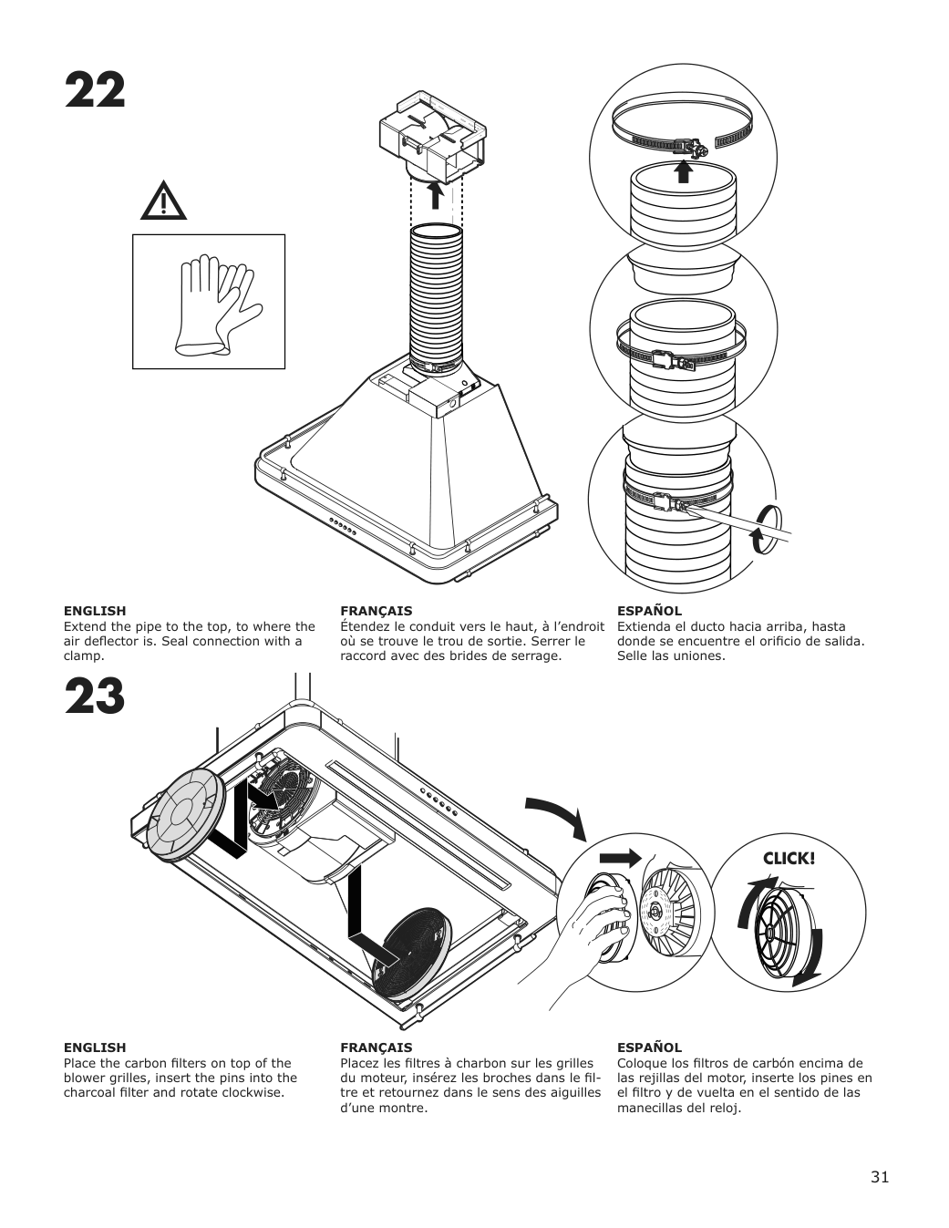 Assembly instructions for IKEA Allmaenbildad wall mounted range hood stainless steel | Page 31 - IKEA ALLMÄNBILDAD wall mounted range hood 704.621.44