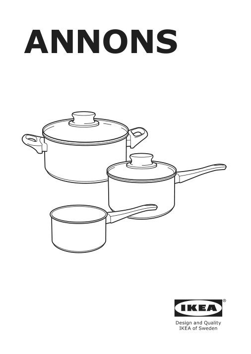 Assembly instructions for IKEA Annons 5 piece cookware set glass stainless steel | Page 1 - IKEA ANNONS 5-piece cookware set 902.074.02