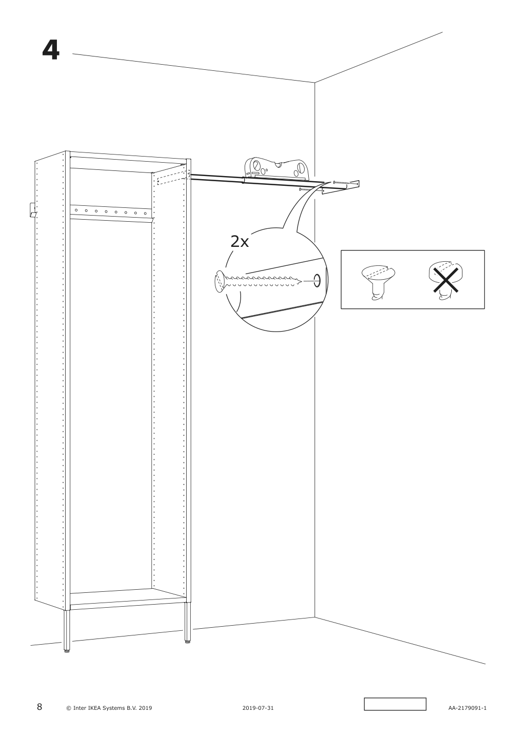 Assembly instructions for IKEA Aurdal extendable clothes rail dark gray | Page 8 - IKEA AURDAL wardrobe combination 993.315.34