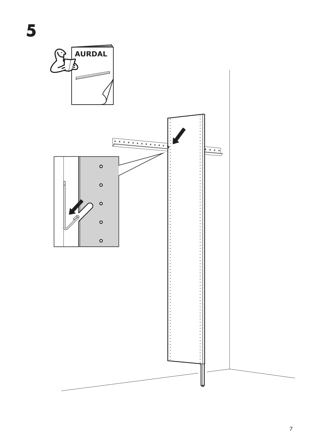 Assembly instructions for IKEA Aurdal side panel with leg dark gray | Page 7 - IKEA SKYTTA / AURDAL reach-in wardrobe with sliding door 695.525.36