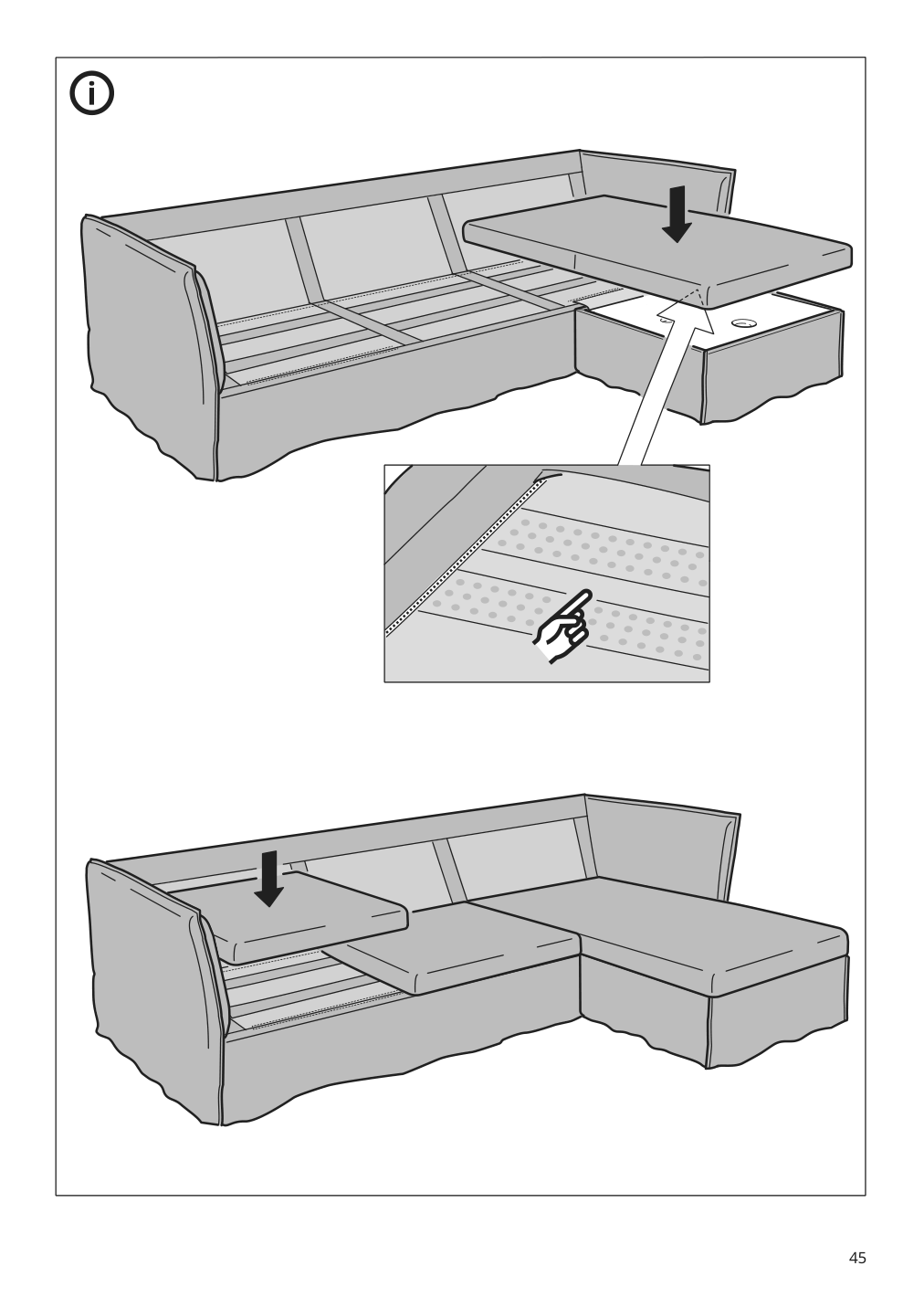 Assembly instructions for IKEA Backsaelen frame 3 seat sofa w chaise | Page 45 - IKEA BACKSÄLEN sofa with chaise 193.931.92