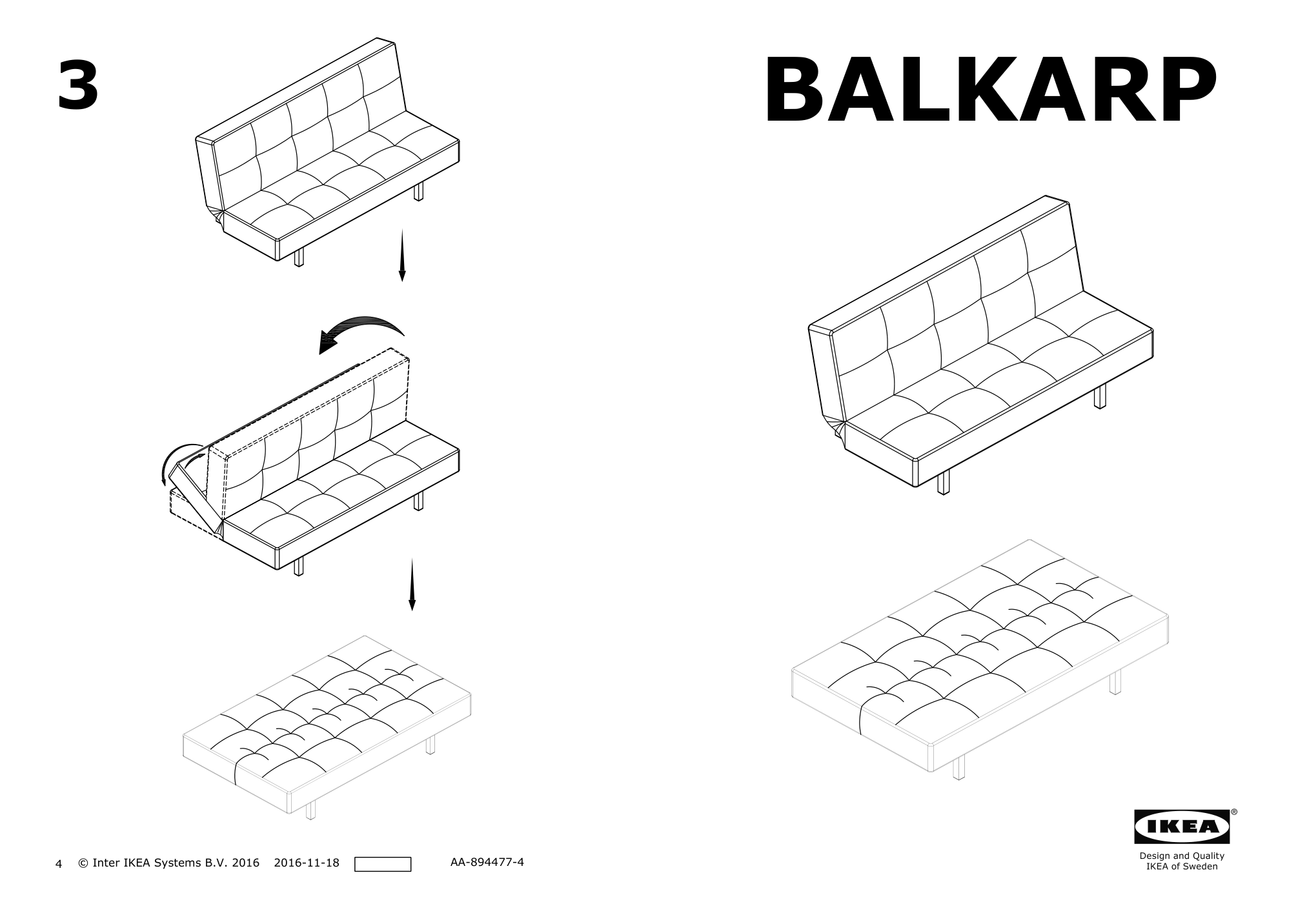 Assembly instructions for IKEA Balkarp sleeper sofa vissle gray | Page 1 - IKEA BALKARP sleeper sofa 502.996.15