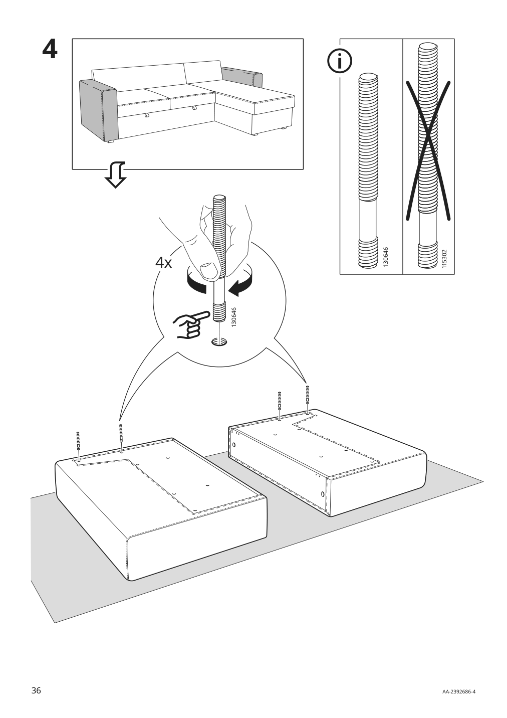 Assembly instructions for IKEA Barsloev 3 seat sleeper sofa with chaise tibbleby beige gray | Page 36 - IKEA BÅRSLÖV 3-seat sleeper sofa with chaise 805.415.94