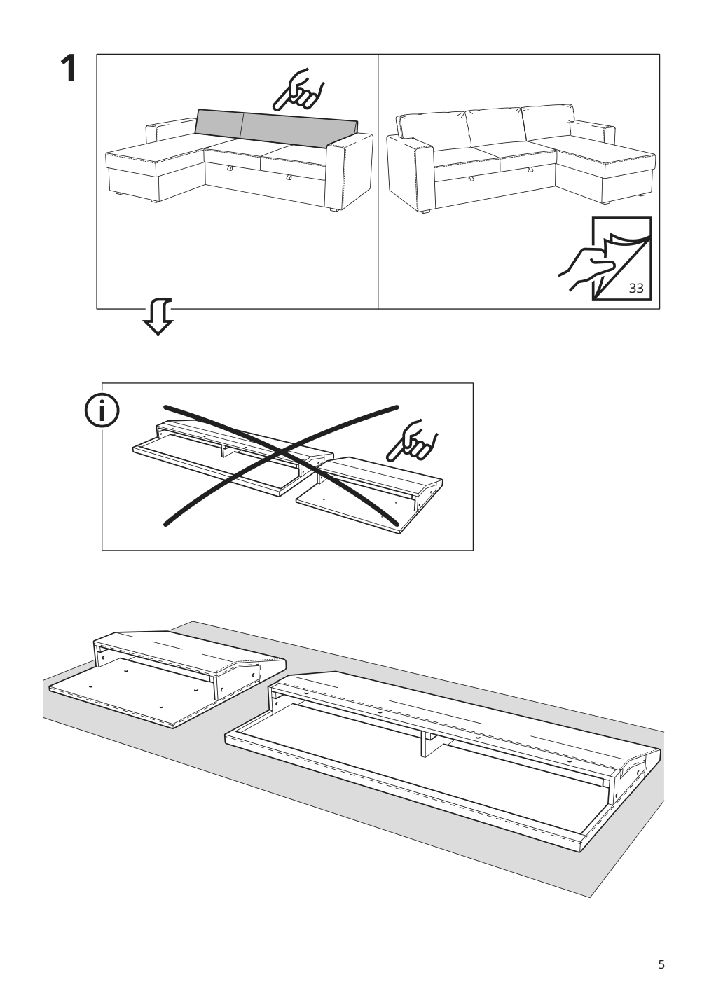 Assembly instructions for IKEA Barsloev 3 seat sleeper sofa with chaise tibbleby beige gray | Page 5 - IKEA BÅRSLÖV 3-seat sleeper sofa with chaise 805.415.94