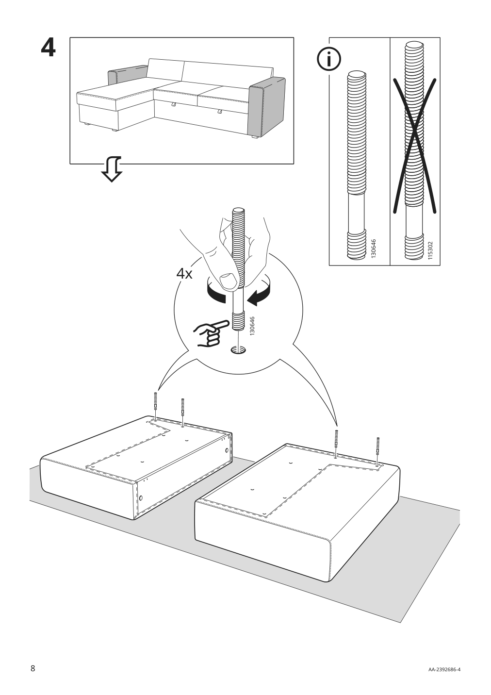 Assembly instructions for IKEA Barsloev 3 seat sleeper sofa with chaise tibbleby beige gray | Page 8 - IKEA BÅRSLÖV 3-seat sleeper sofa with chaise 805.415.94