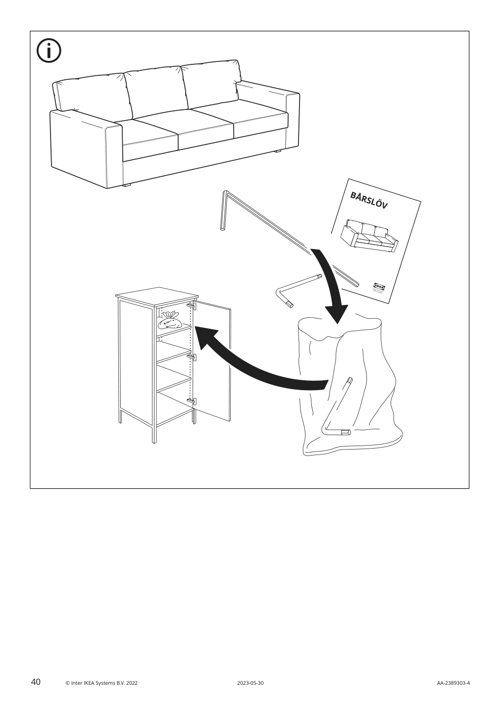 Assembly instructions for IKEA Barsloev sleeper sofa tibbleby beige gray | Page 40 - IKEA BÅRSLÖV sleeper sofa 805.415.89