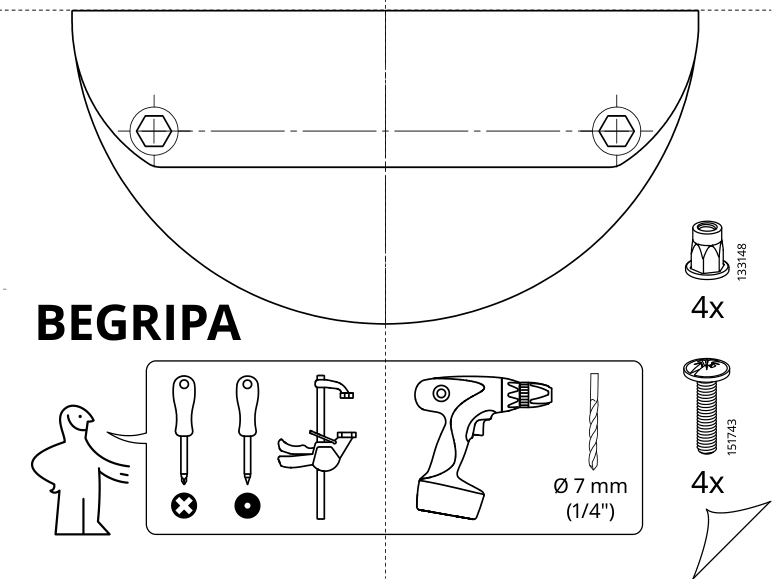 Assembly instructions for IKEA Begripa handle orange half round | Page 1 - IKEA BEGRIPA handle 905.400.75