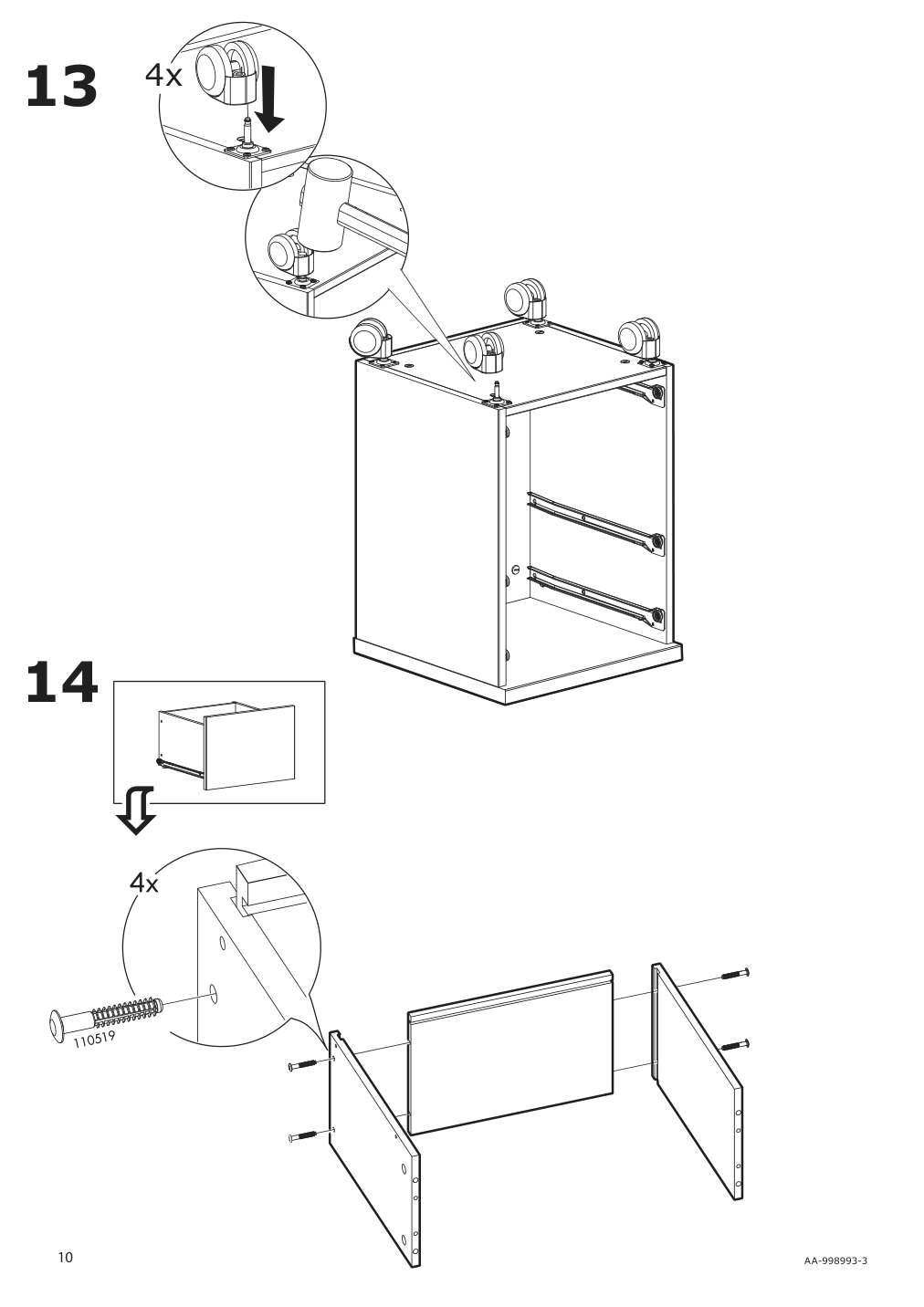 Assembly instructions for IKEA Besta burs drawer unit on casters high gloss white | Page 10 - IKEA BESTÅ BURS drawer unit on casters 402.840.30