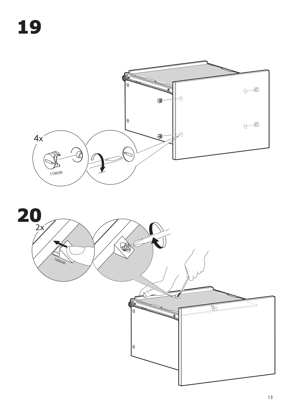 Assembly instructions for IKEA Besta burs drawer unit on casters high gloss white | Page 13 - IKEA BESTÅ BURS drawer unit on casters 402.840.30