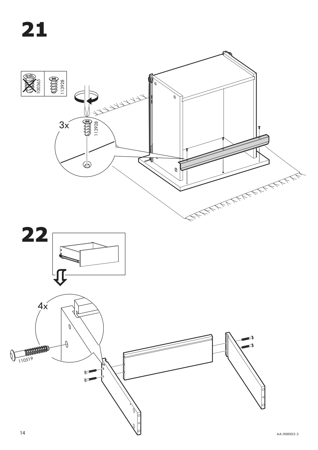 Assembly instructions for IKEA Besta burs drawer unit on casters high gloss white | Page 14 - IKEA BESTÅ BURS drawer unit on casters 402.840.30