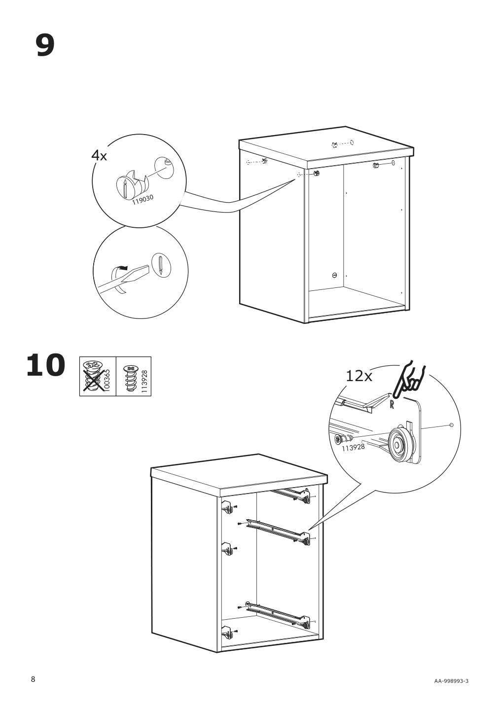 Assembly instructions for IKEA Besta burs drawer unit on casters high gloss white | Page 8 - IKEA BESTÅ BURS drawer unit on casters 402.840.30