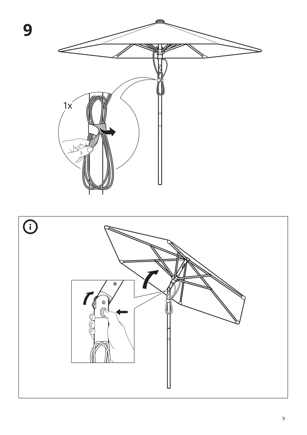 Assembly instructions for IKEA Betsoe umbrella frame tilting brown wood effect | Page 9 - IKEA BETSÖ / VÅRHOLMEN umbrella with base 393.205.62