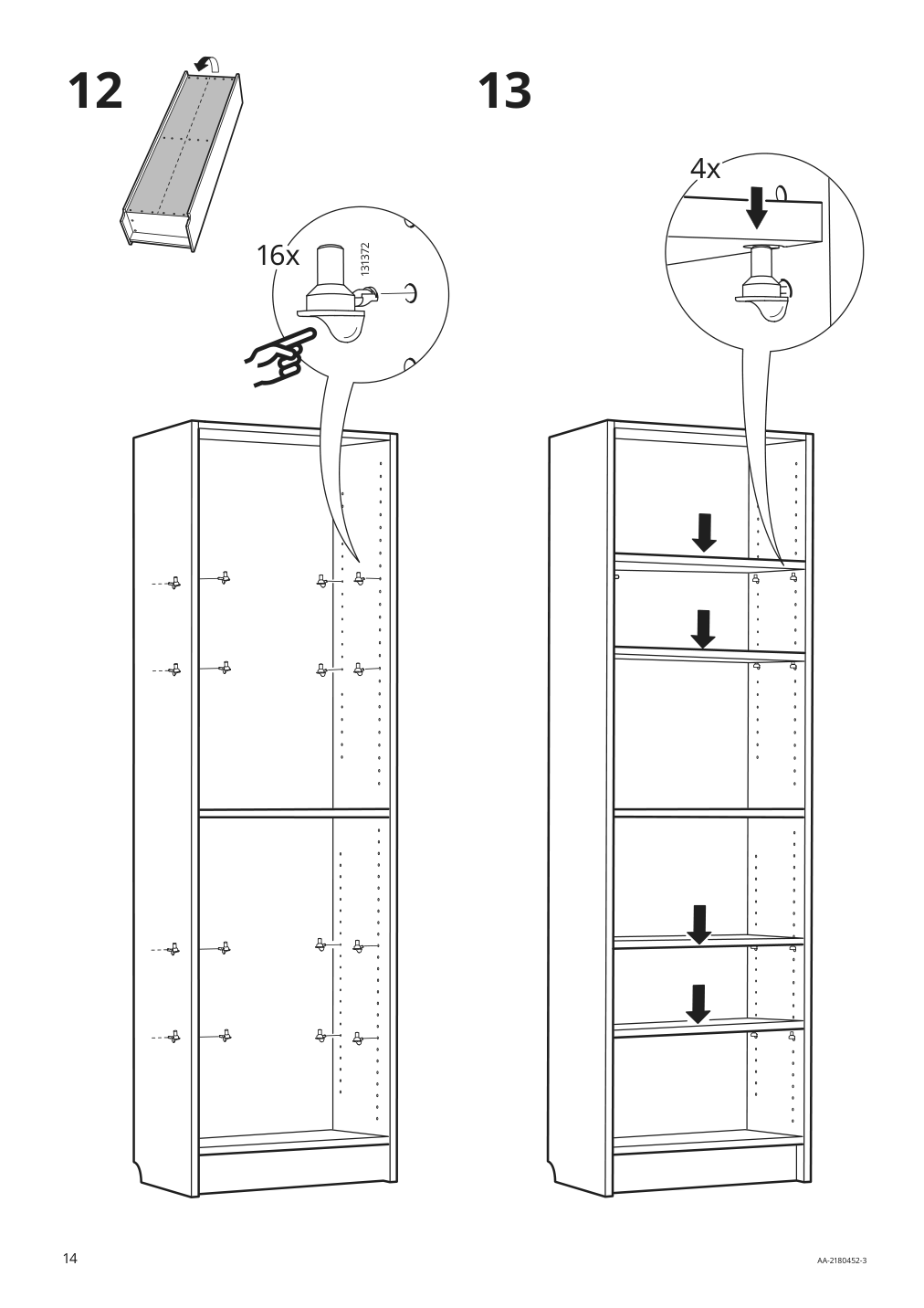 Assembly instructions for IKEA Billy bookcase with glass doors gray metallic effect | Page 14 - IKEA BILLY bookcase with glass doors 004.156.03