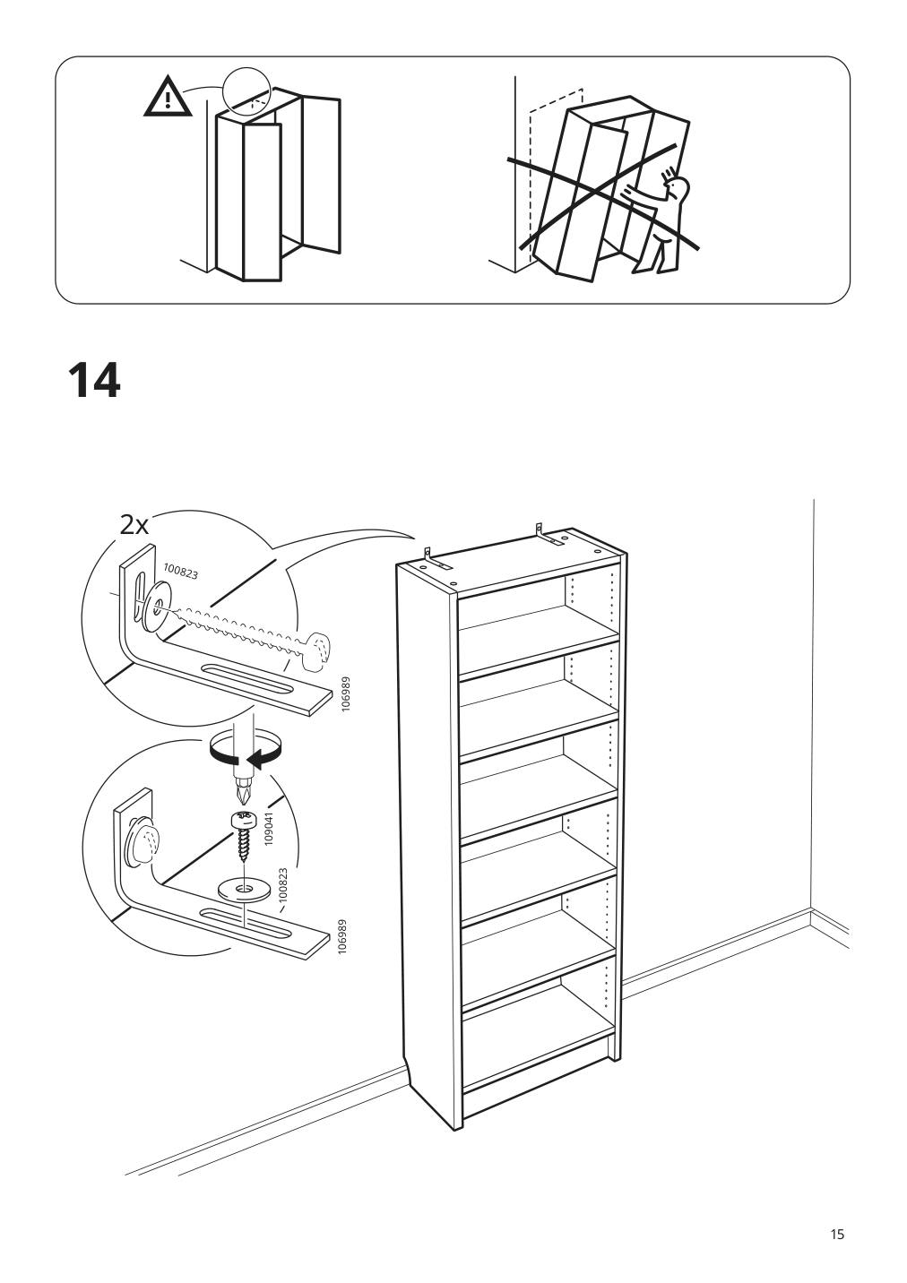 Assembly instructions for IKEA Billy bookcase with glass doors gray metallic effect | Page 15 - IKEA BILLY bookcase with glass doors 004.156.03