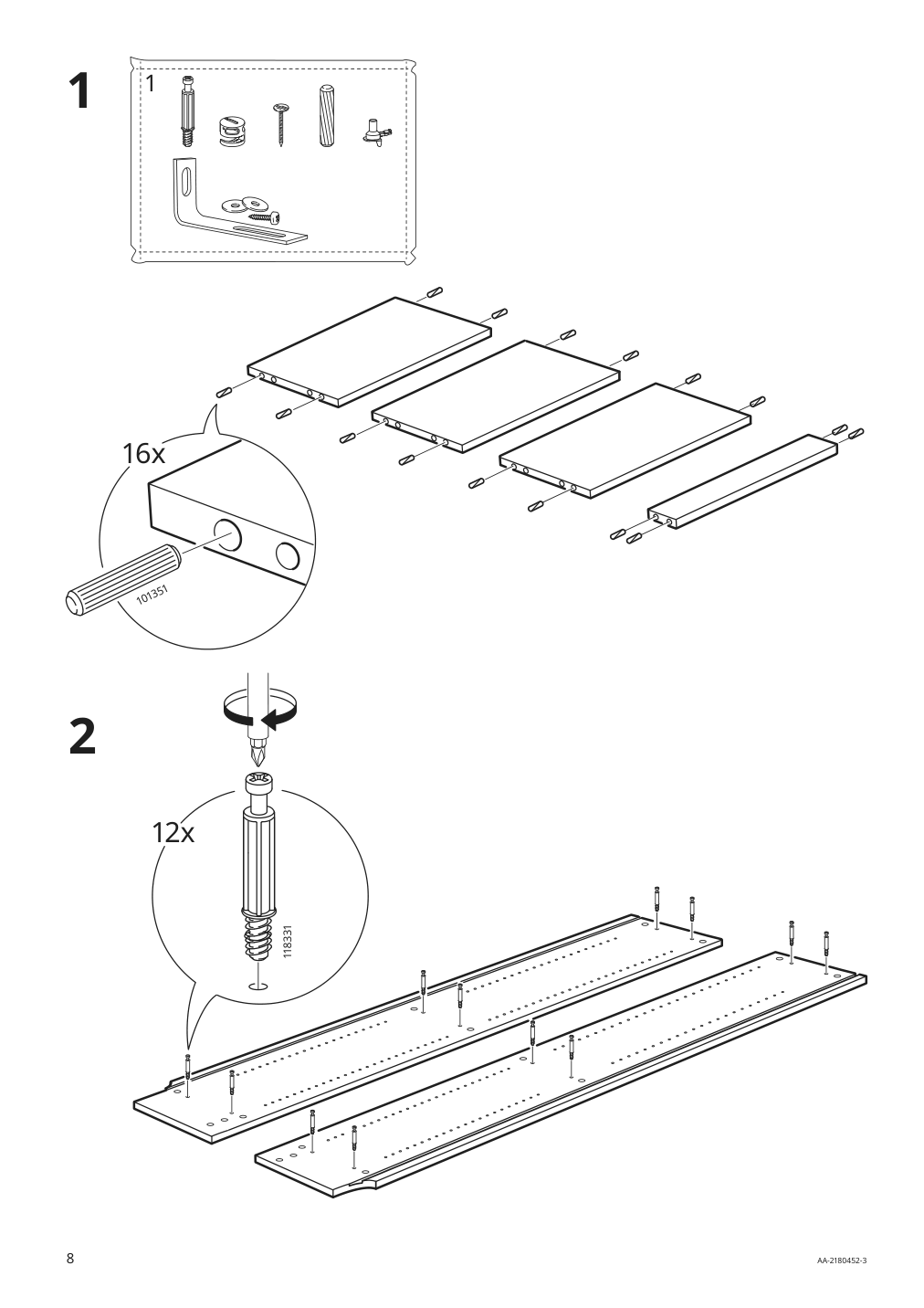 Assembly instructions for IKEA Billy bookcase with glass doors gray metallic effect | Page 8 - IKEA BILLY bookcase with glass doors 004.156.03