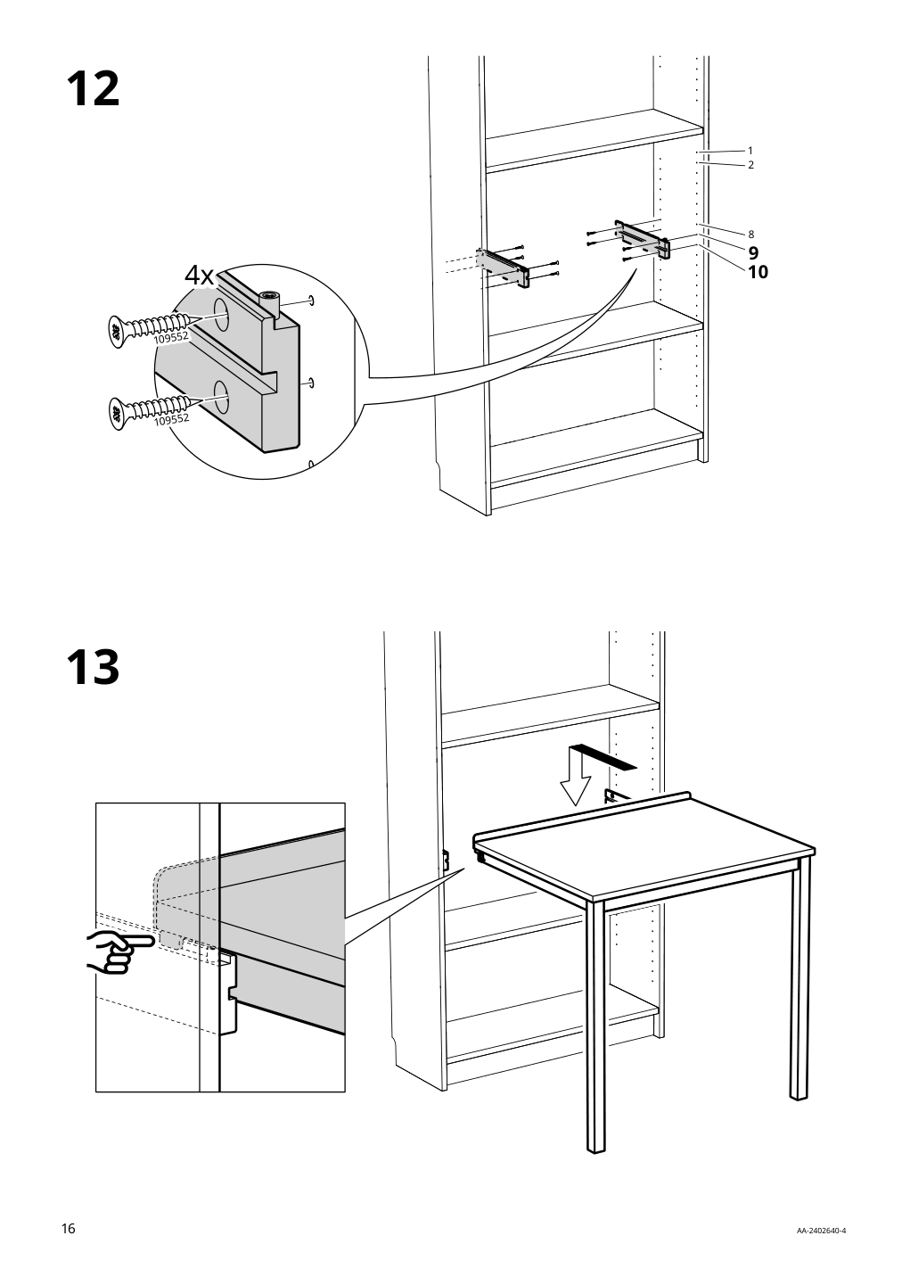 Assembly instructions for IKEA Billy desk white | Page 16 - IKEA BILLY bookcase with desk and drawer 395.639.42