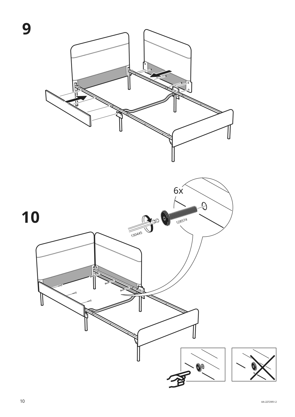 Assembly instructions for IKEA Blakullen upholster bed frame with headboard knisa medium blue | Page 10 - IKEA BLÅKULLEN upholster bed frame with headboard 105.057.16