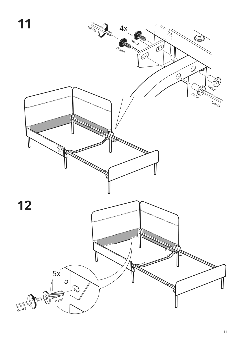 Assembly instructions for IKEA Blakullen upholster bed frame with headboard knisa medium blue | Page 11 - IKEA BLÅKULLEN upholster bed frame with headboard 105.057.16