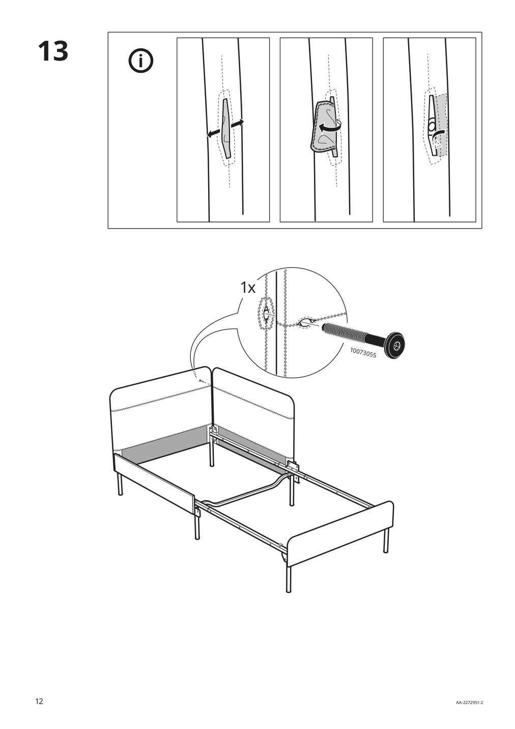 Assembly instructions for IKEA Blakullen upholster bed frame with headboard knisa medium blue | Page 12 - IKEA BLÅKULLEN upholster bed frame with headboard 105.057.16