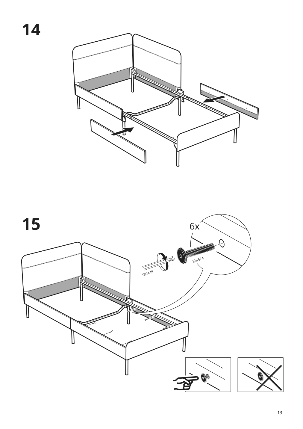 Assembly instructions for IKEA Blakullen upholster bed frame with headboard knisa medium blue | Page 13 - IKEA BLÅKULLEN upholster bed frame with headboard 105.057.16