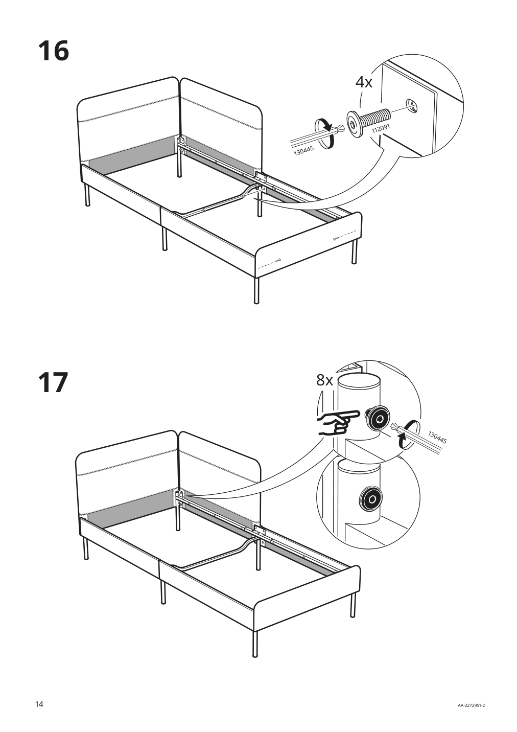 Assembly instructions for IKEA Blakullen upholster bed frame with headboard knisa medium blue | Page 14 - IKEA BLÅKULLEN upholster bed frame with headboard 105.057.16