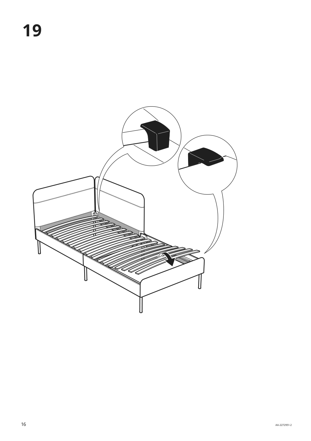 Assembly instructions for IKEA Blakullen upholster bed frame with headboard knisa medium blue | Page 16 - IKEA BLÅKULLEN upholster bed frame with headboard 105.057.16