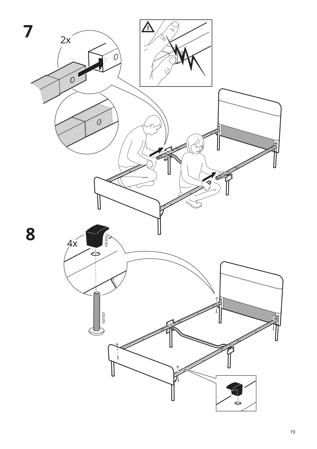 Assembly instructions for IKEA Blakullen upholster bed frame with headboard knisa medium blue | Page 19 - IKEA BLÅKULLEN upholster bed frame with headboard 105.057.16